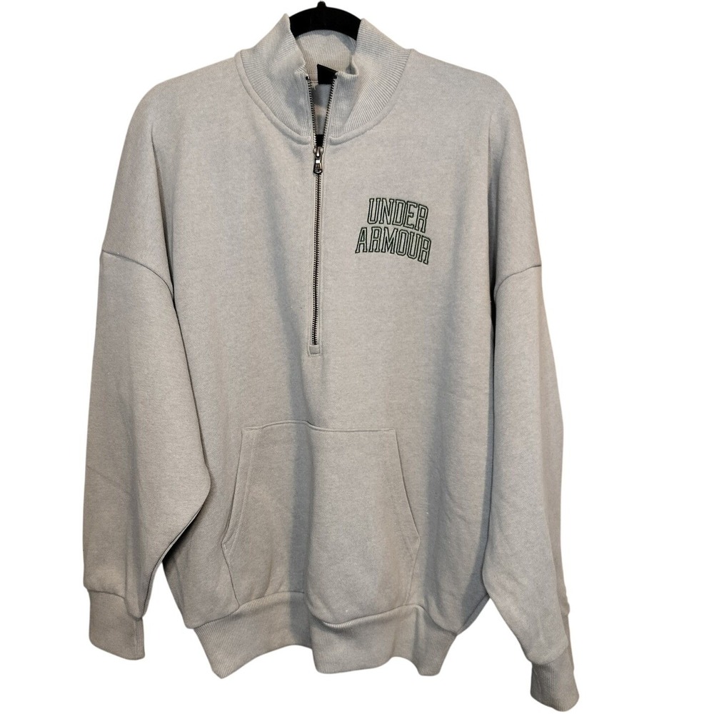 NWOT Under Armour Men's Medium Light Gray Quarter-Zip Pullover Kangaroo‎ Pocket